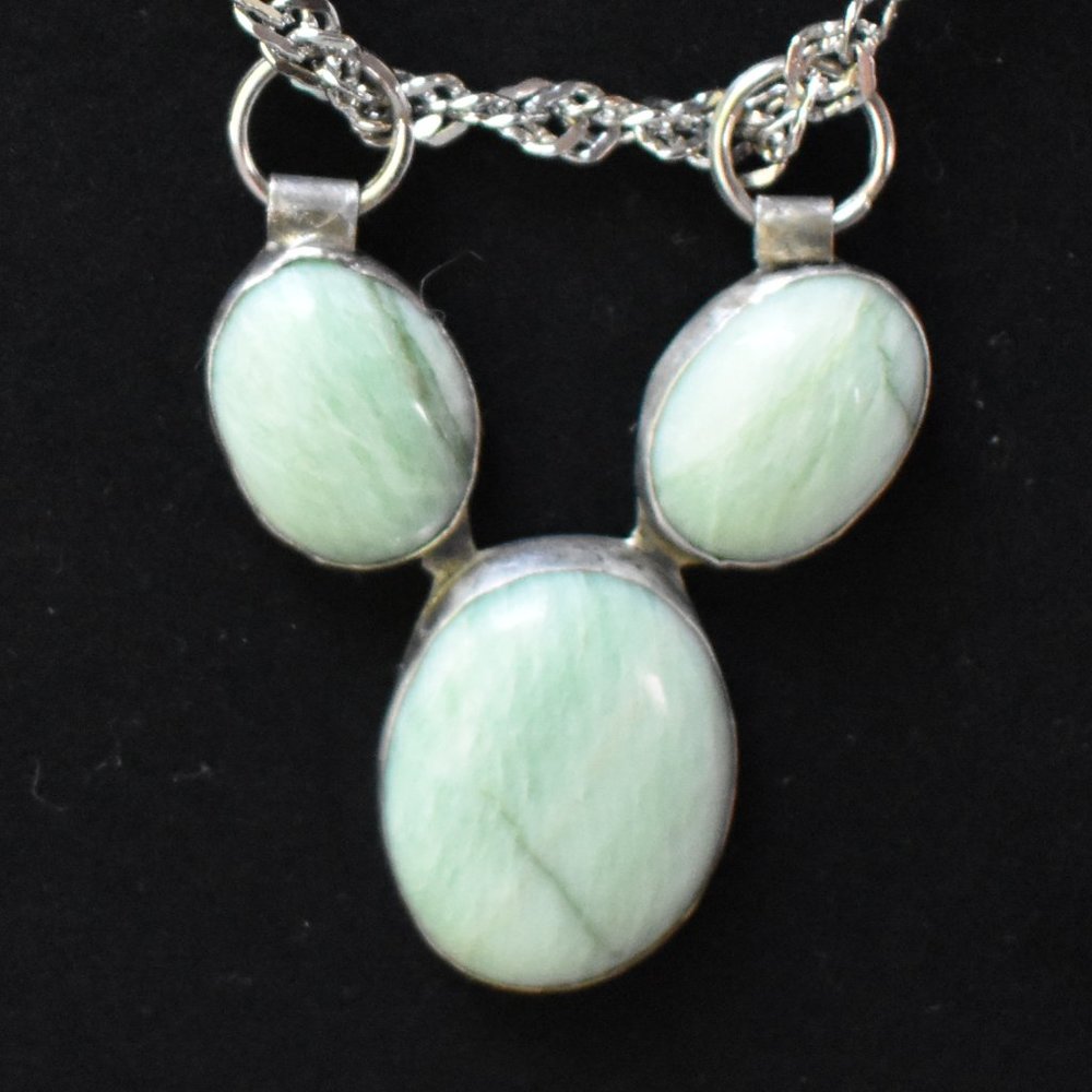 Vintage Amazonite and Silver Three Stone Necklace - Picture 1 of 15